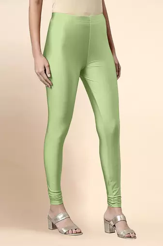 PaleGreen Microfiber elastane stretch soft churidar length leggings with ultrasoft waistband