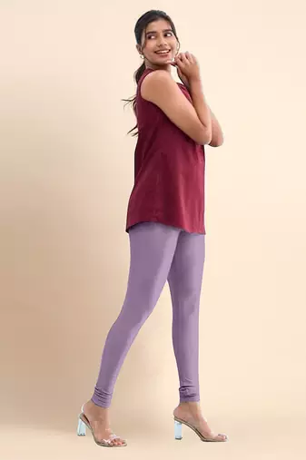 PalePurple Microfiber elastane stretch soft churidar length leggings with ultrasoft waistband