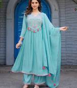 Women Ethnic Motifs Embroidered  Thread Work Chanderi  Kurta with Palazzos &  Dupatta