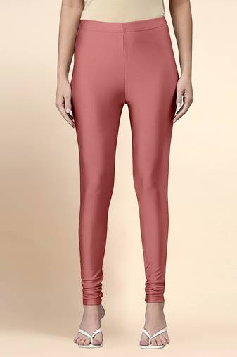 SalmonPink Microfiber elastane stretch soft churidar length leggings with ultrasoft waistband