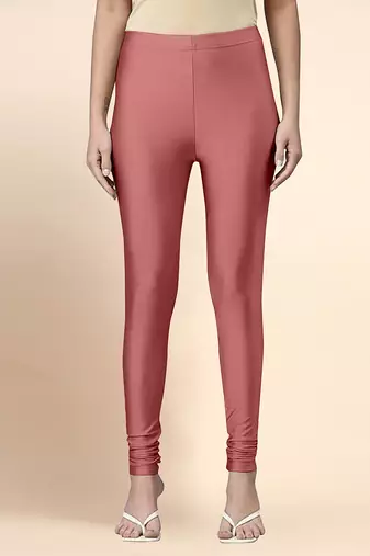 SalmonPink Microfiber elastane stretch soft churidar length leggings with ultrasoft waistband