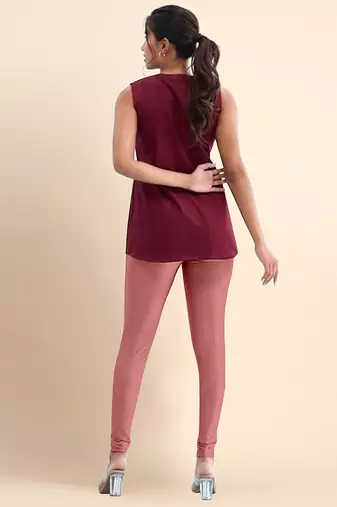 SalmonPink Microfiber elastane stretch soft churidar length leggings with ultrasoft waistband