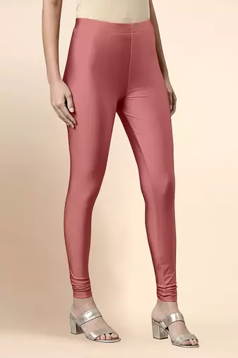 SalmonPink Microfiber elastane stretch soft churidar length leggings with ultrasoft waistband