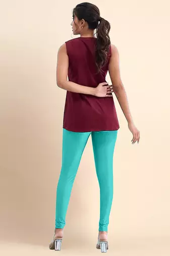 SeaGreen Microfiber elastane stretch soft churidar length leggings with ultrasoft waistband