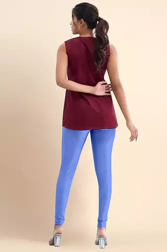 SkyBlue Microfiber elastane stretch soft churidar length leggings with ultrasoft waistband