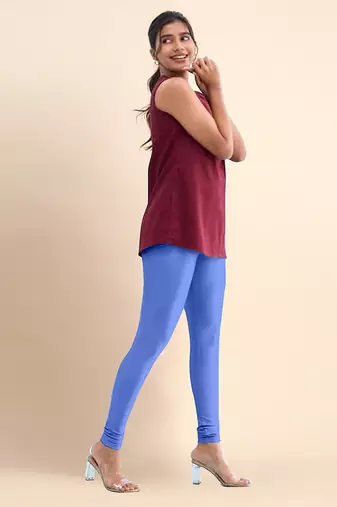 SkyBlue Microfiber elastane stretch soft churidar length leggings with ultrasoft waistband