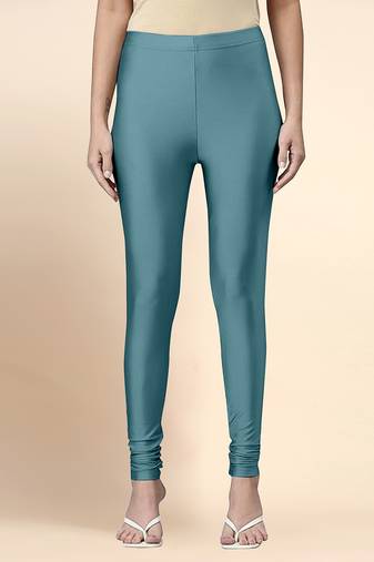Teal Microfiber elastane stretch soft churidar length leggings with ultrasoft waistband