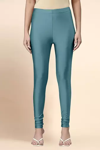 Teal Microfiber elastane stretch soft churidar length leggings with ultrasoft waistband