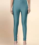 Teal Microfiber elastane stretch soft churidar length leggings with ultrasoft waistband
