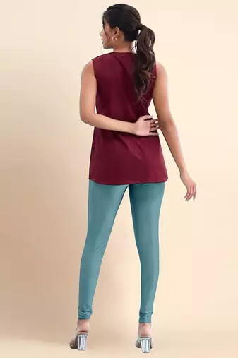 Teal Microfiber elastane stretch soft churidar length leggings with ultrasoft waistband