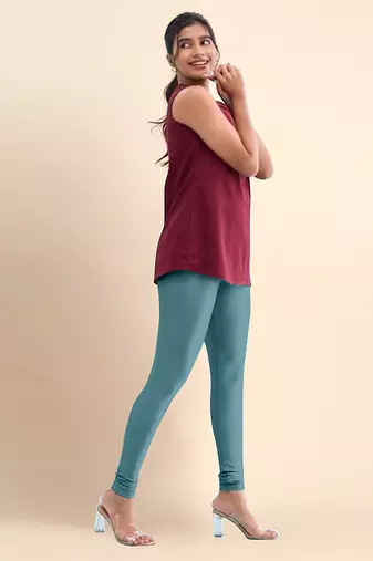 Teal Microfiber elastane stretch soft churidar length leggings with ultrasoft waistband
