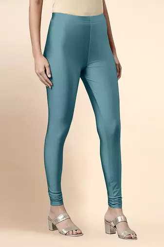 Teal Microfiber elastane stretch soft churidar length leggings with ultrasoft waistband