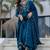 teal embroidered vichitra silk flared anarkali pant and dupatta set