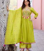 Women Ethnic Motifs Embroidered  Thread Work Chanderi  Kurta with Palazzos &  Dupatta