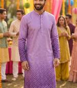 Men   s heavy rayon purple embroidered kurta with cotton pyjama