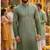 Men   s heavy rayon mehandi green embroidered kurta with cotton pyjama