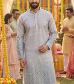 Men   s heavy rayon grey embroidered kurta with cotton pyjama