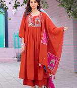 Women Ethnic Motifs Embroidered  Thread Work Chanderi  Kurta with Palazzos &  Dupatta
