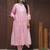 pink thread cotton satin flared kurta pant and dupatta set