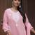 pink thread cotton satin flared kurta pant and dupatta set