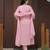 pink thread cotton satin flared kurta pant and dupatta set