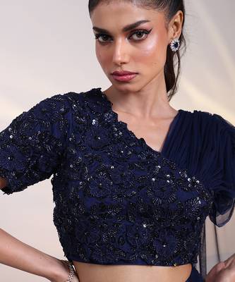 blue embroidered chiffon lehenga set 2