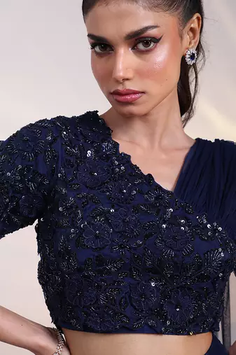 blue embroidered chiffon lehenga set