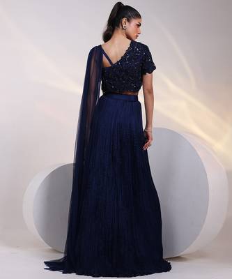 blue embroidered chiffon lehenga set 3