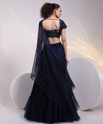 blue embroidered chiffon lehenga set 2