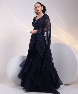blue embroidered chiffon lehenga set 3