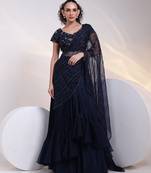 blue embroidered chiffon lehenga set