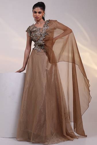 gold embroidered tissue lehenga set