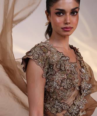 gold embroidered tissue lehenga set 2