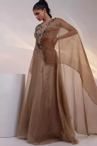 gold embroidered tissue lehenga set