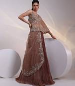 brown embroidered chiffon lehenga set