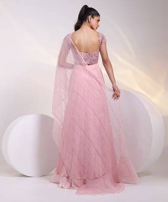 pink embroidered chiffon lehenga set 2