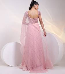 pink embroidered chiffon lehenga set