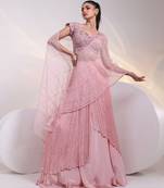 pink embroidered chiffon lehenga set