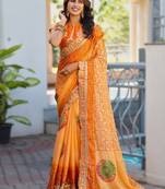  orange fancy print bandhani saree  heavy moss chiffon with heavy work blouse