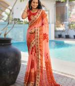 light pink  fancy print bandhani saree  heavy moss chiffon with heavy work blouse