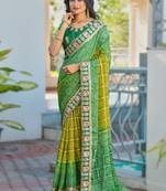  green fancy print bandhani saree  heavy moss chiffon with heavy work blouse