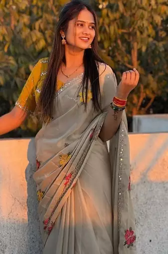 chiku rangoli silk saree with embroidered mirror work