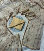 beige silk saree with beads sequins work