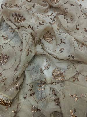 beige silk saree with beads sequins work 2