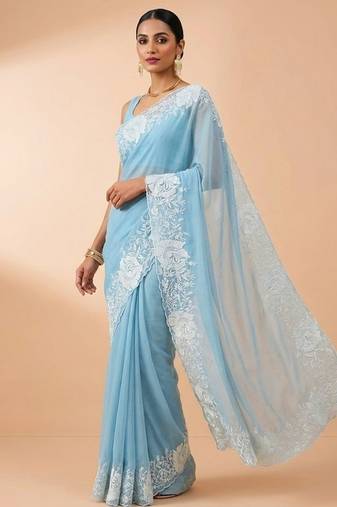 sky blue candy crush silk saree