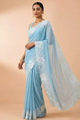 sky blue candy crush silk saree