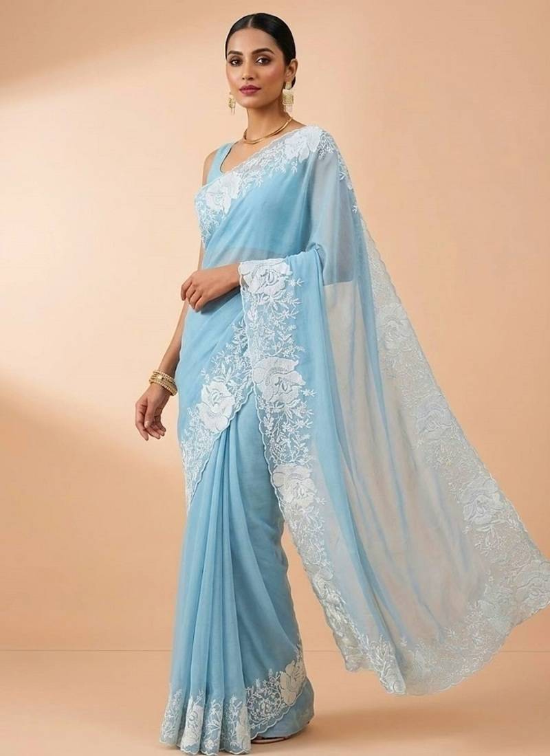 sky blue candy crush silk saree