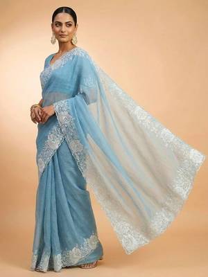 sky blue candy crush silk saree 2