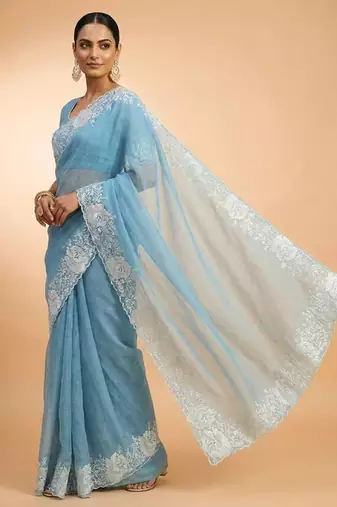 sky blue candy crush silk saree