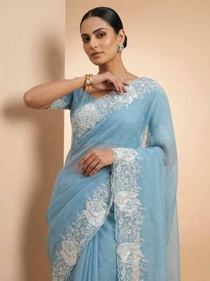 sky blue candy crush silk saree 3